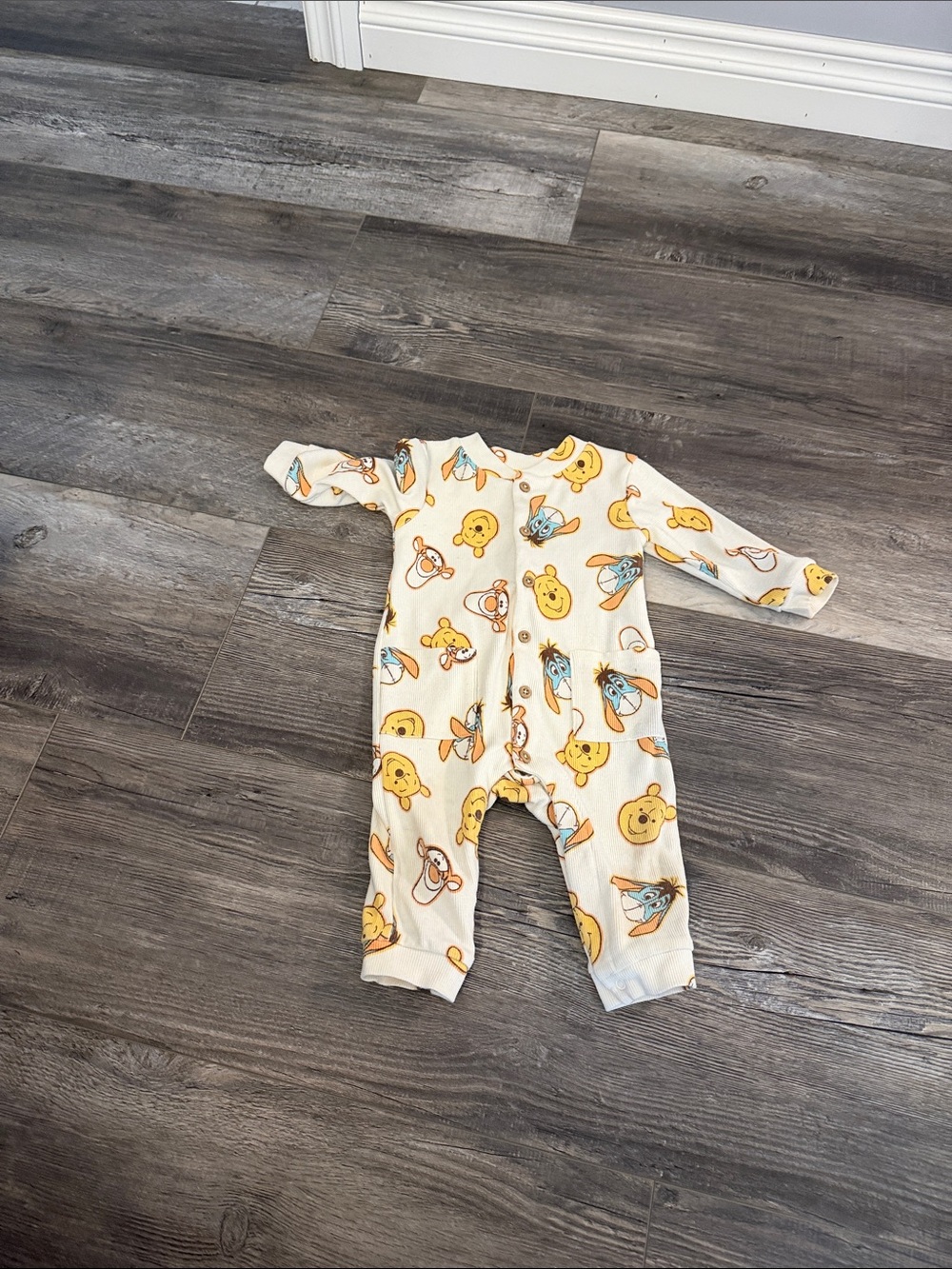 Disney Winnie the Pooh Cream Baby One-Piece Romper with Yellow Character Print